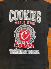 Cookies Original Logo World Wide Double Sided SHAKA Black Street Wear Tee SZ L