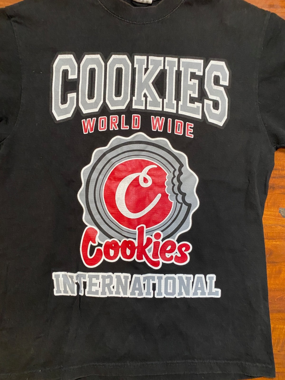 Cookies Original Logo World Wide Double Sided SHAKA Black Street Wear Tee SZ L gallery