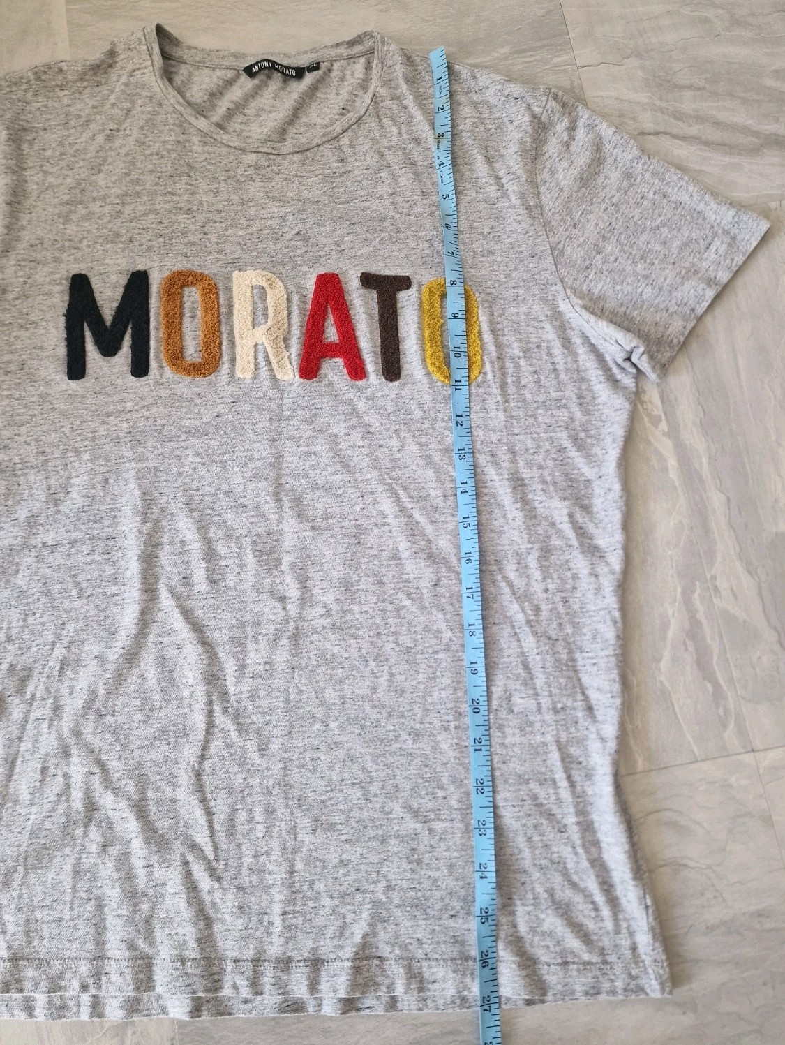 Antony Morato Men's Grey Marl T-Shirt XL Multicoloured Chenille Embroidered gallery