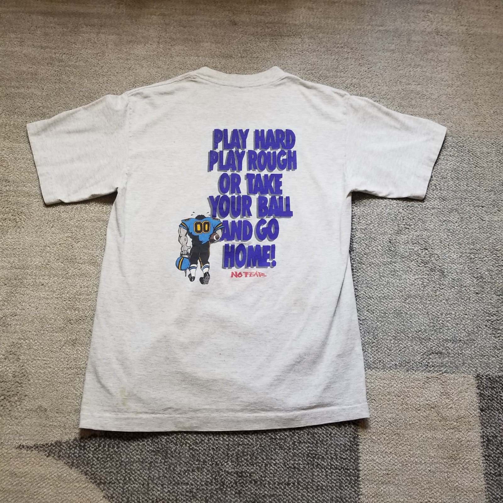 Vintage No Fear Shirt Mens Large Gray Play Hard Rough Or Go Home 90s Made In USA gallery