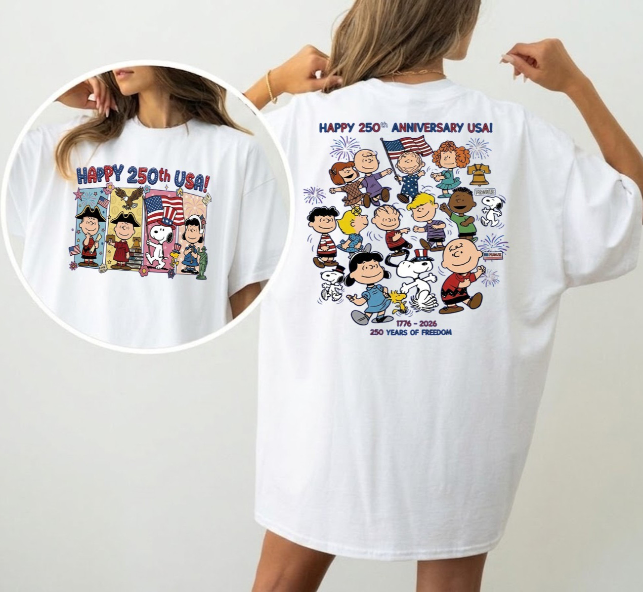 Snoopy Gang Happy 250th USA Anniversary Graphic Tee S-5XL
