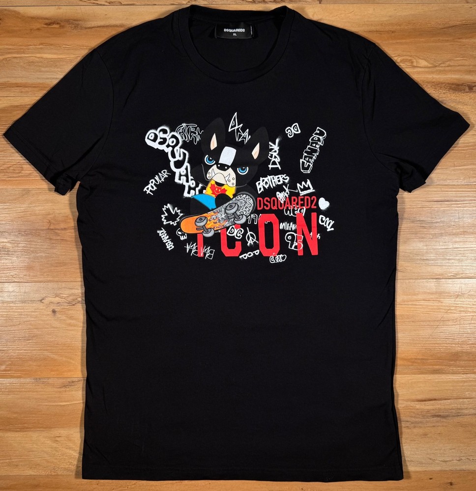 DSquared2 Black Ciro Cool Dog ICON Skateboard Graffiti Print Cotton T Shirt XL