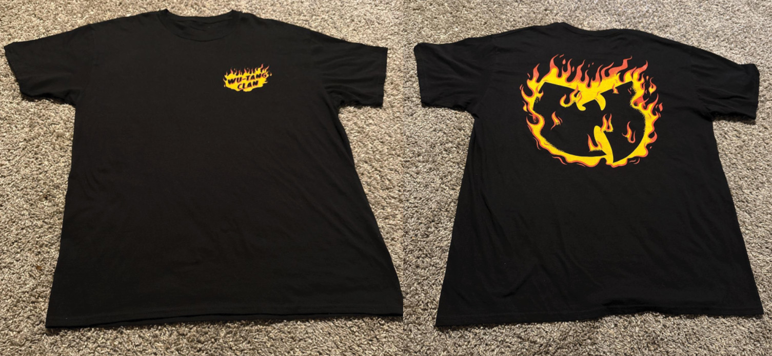 Wu Wear Wu-Tang Clan Flame Logo Black T-Shirt Hip Hop Rap Graphic Tee S-5XL