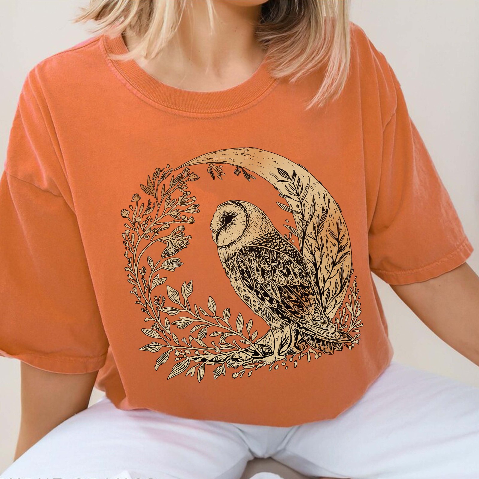 Celestial Cottagecore Barn Owl Moon Bird Wildlife Comfort Tee gallery