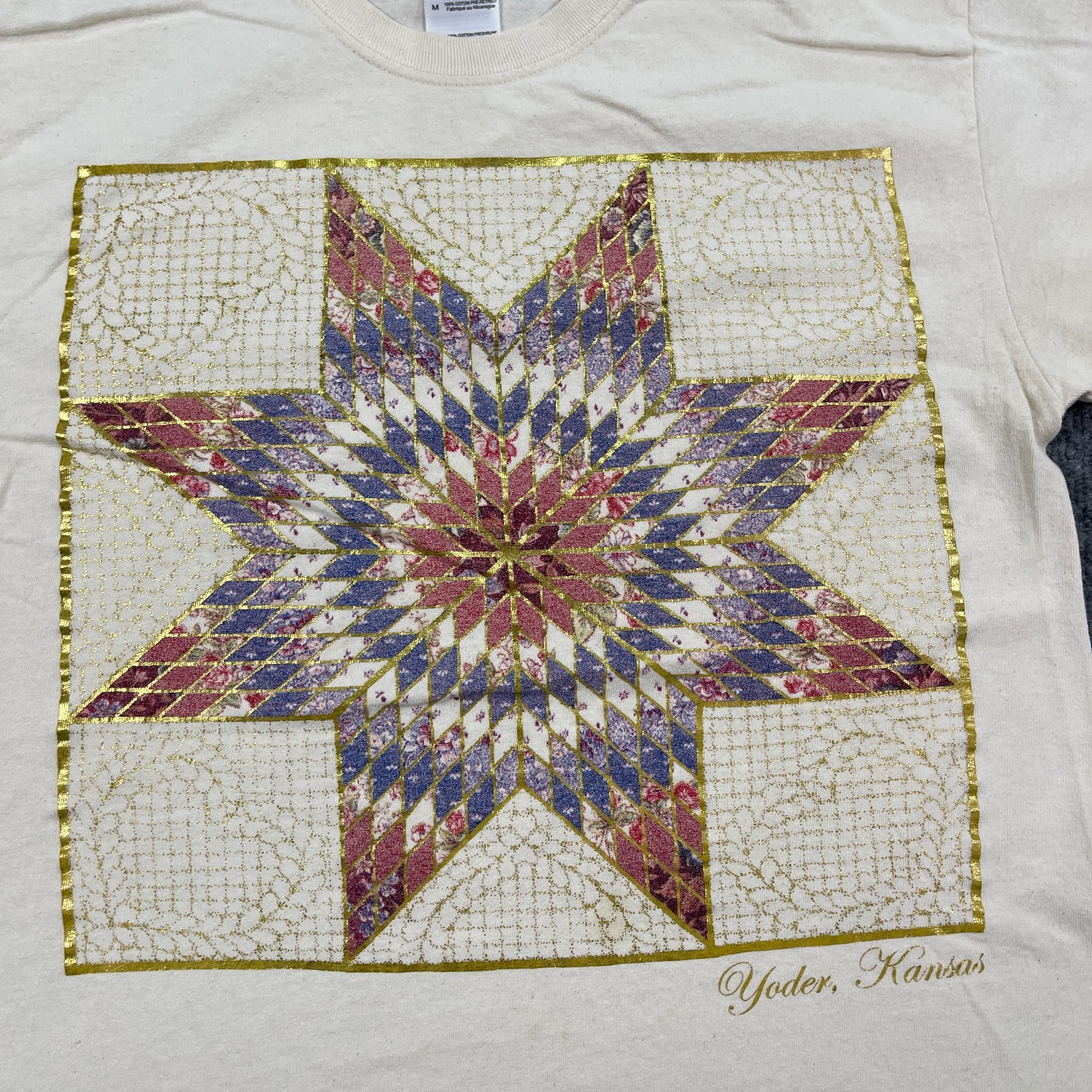 Vintage Y2K Yoder Kansas Quilt Star Pattern Shirt Medium 20x26 Crossroads Design gallery