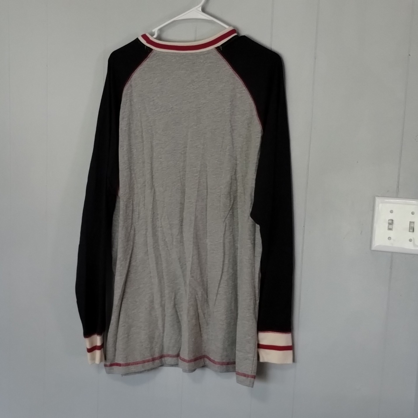 Lazy One Men's XL Gray/Black Raglan Long Sleeve Crew Neck Embroidered Moose Tee gallery