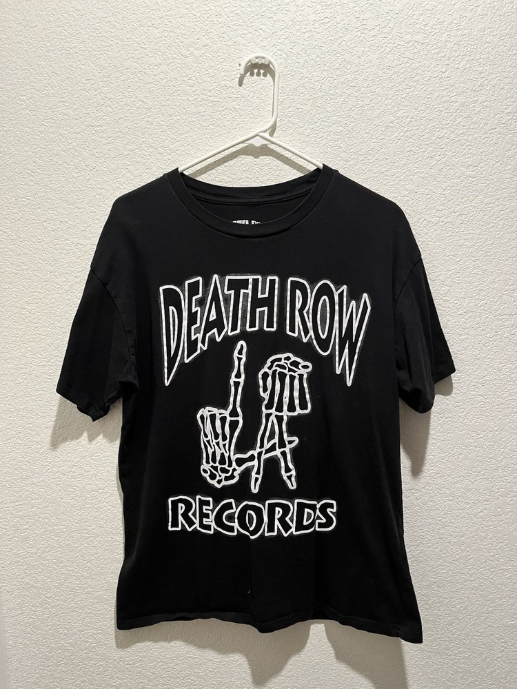 Death Row Records Men’s Black Graphic Print Crew Neck Cotton T-Shirt (Large)