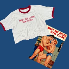 Meet Me After Gym Class Custom print men vintage White ringer crop top T-shirt