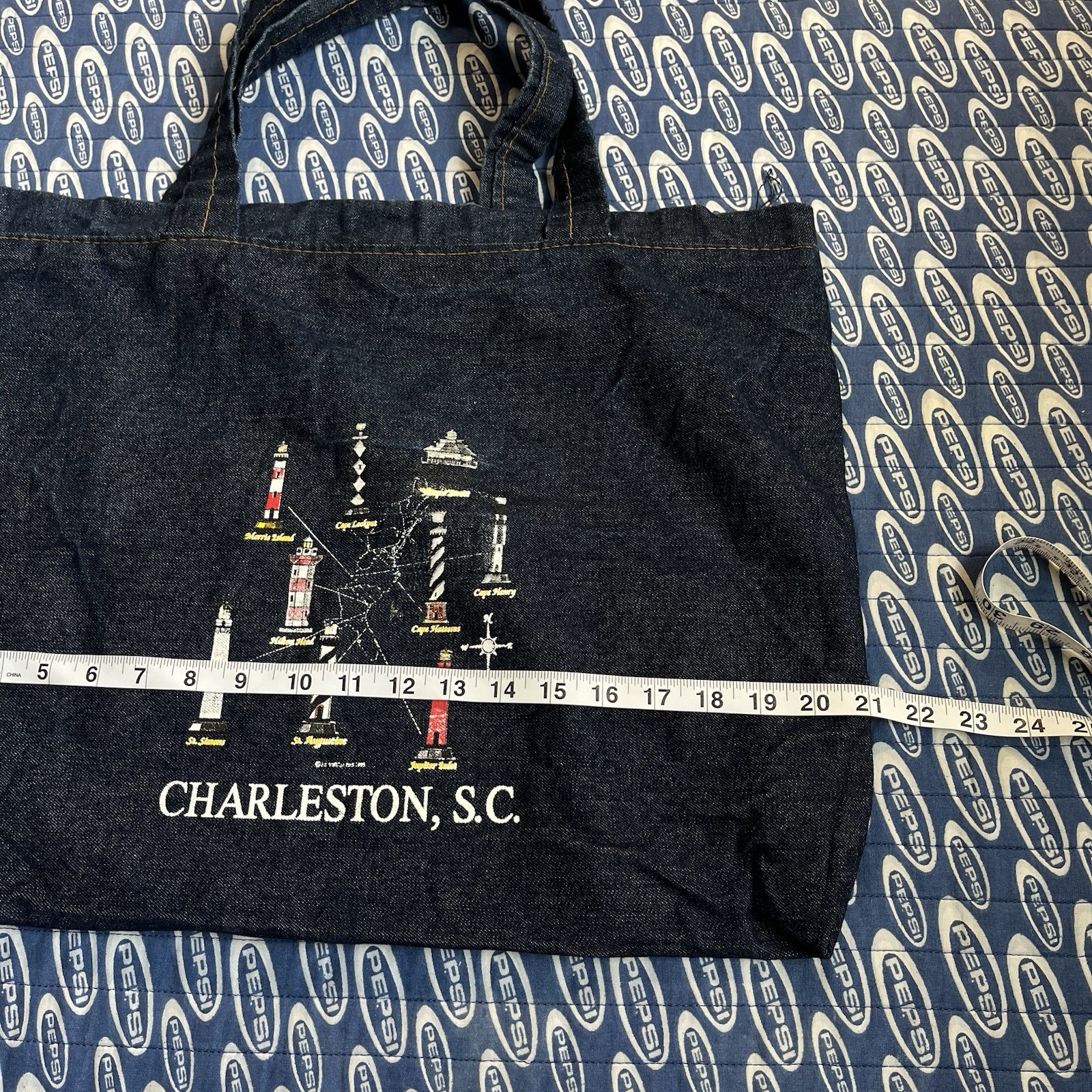 Vintage 90s Dark Navy Canvas Denim Cotton Tote Bag Charleston South Carolina gallery