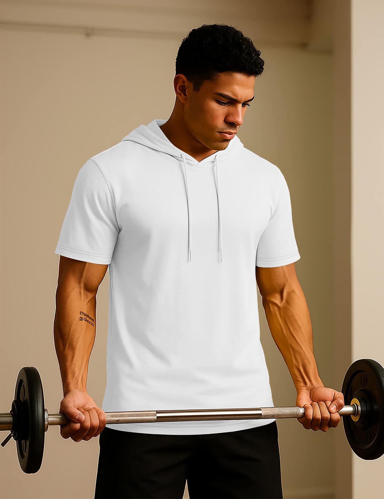 Men's Short Sleeve Hoodies Cotton Summer Sweatshirt Breathable Workout Shirts US gallery