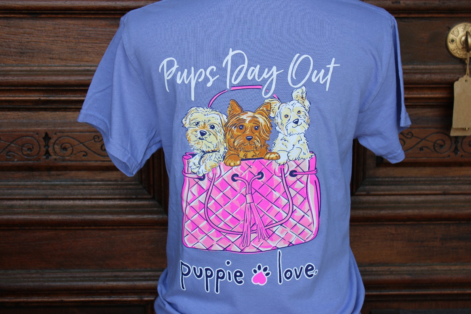 Puppie Love Purse Pups Short Sleeve T-Shirt - Purple, NEW gallery