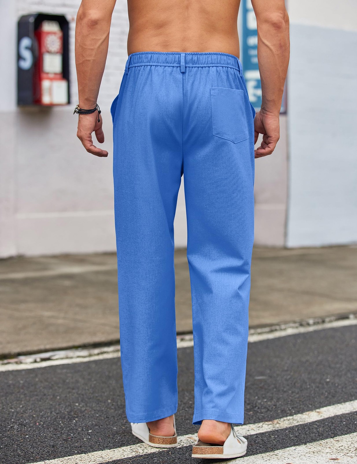 Men's Casual Linen Cotton Pants Elastic Waist Summer Beach Trousers Lightweig... gallery