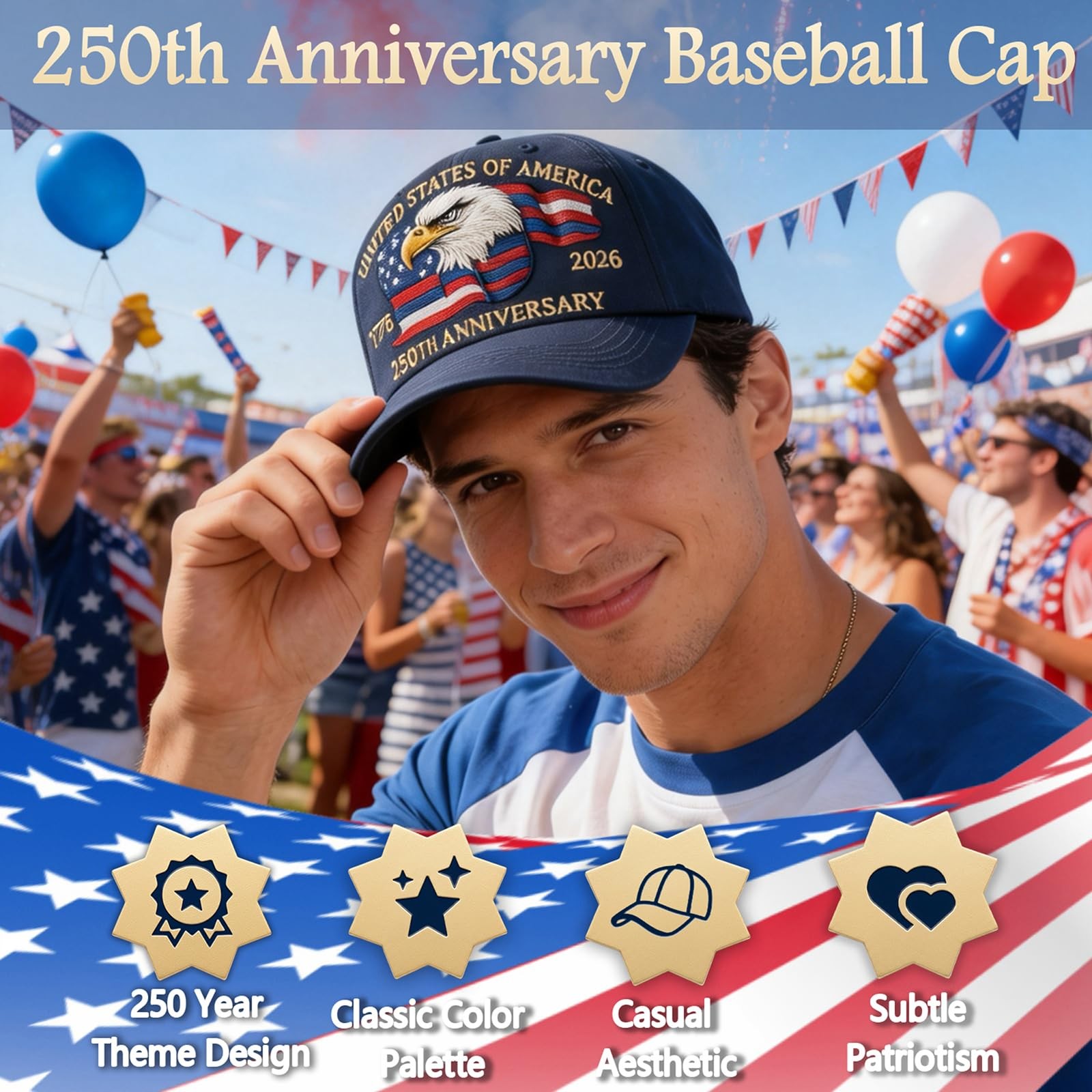 250th Anniversary USA Hat, Eagle & Flag Embroidered United States 250 Year Am... gallery