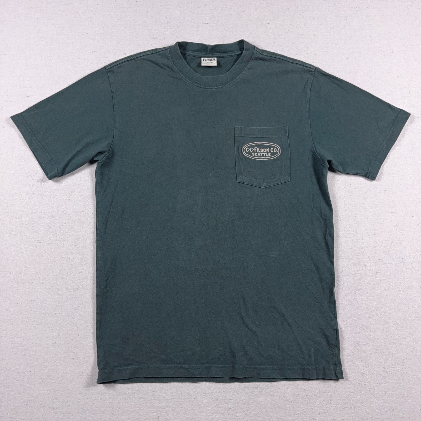 Filson T Shirt Mens Medium Green Embroidered Pocket Heavyweight Cotton