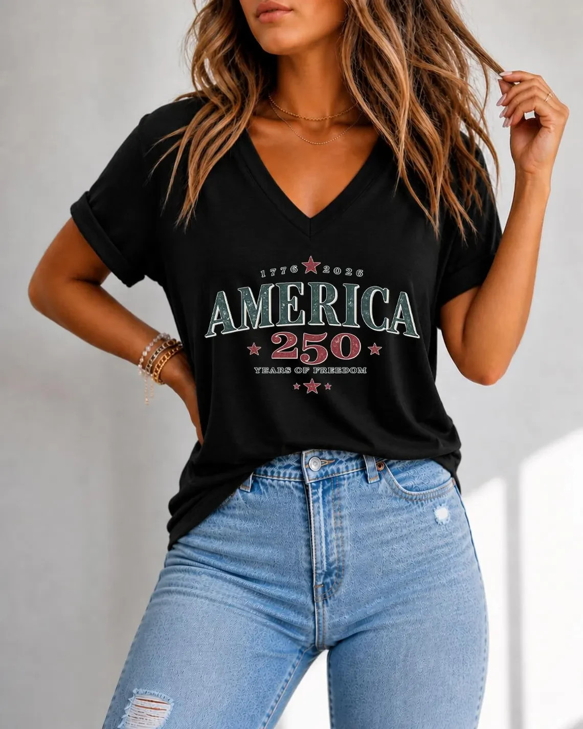 250th Anniversary of The United States Bella Canvas V-Neck Tee, USA Independence gallery