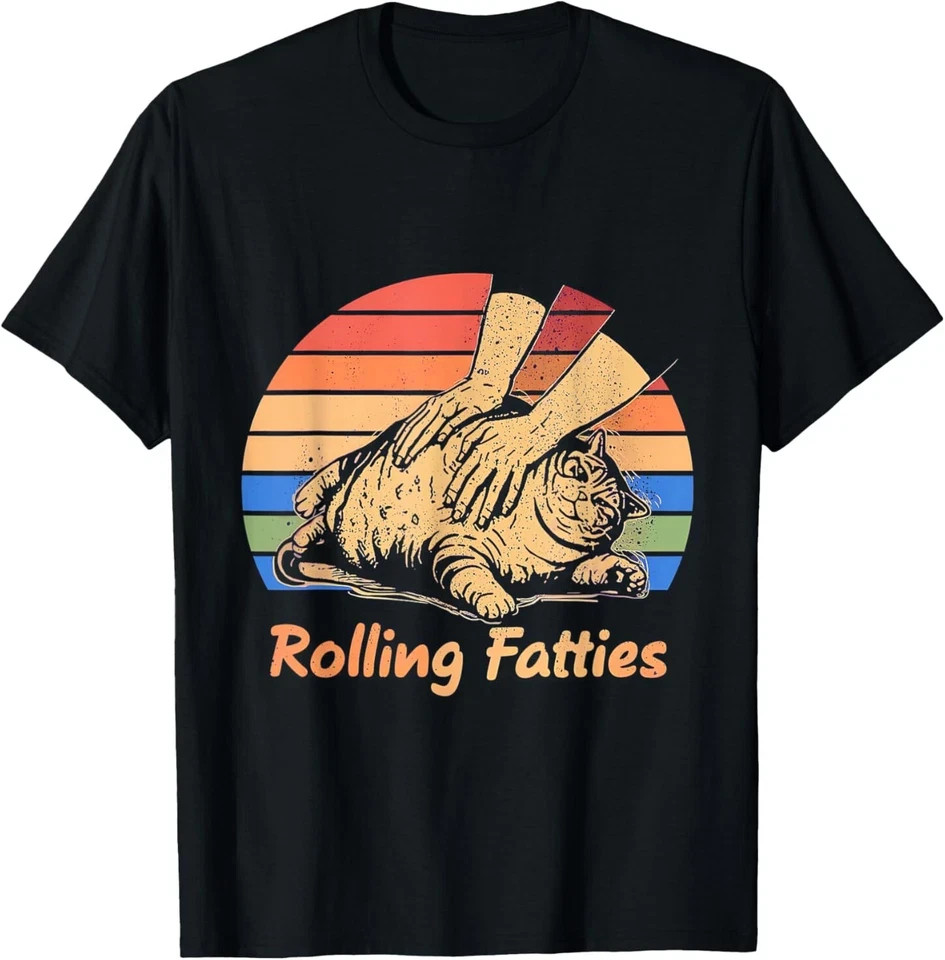 Cat Rolling Fatties Funny T Shirt Weed Smoking Kitten Graphic Humor Tee