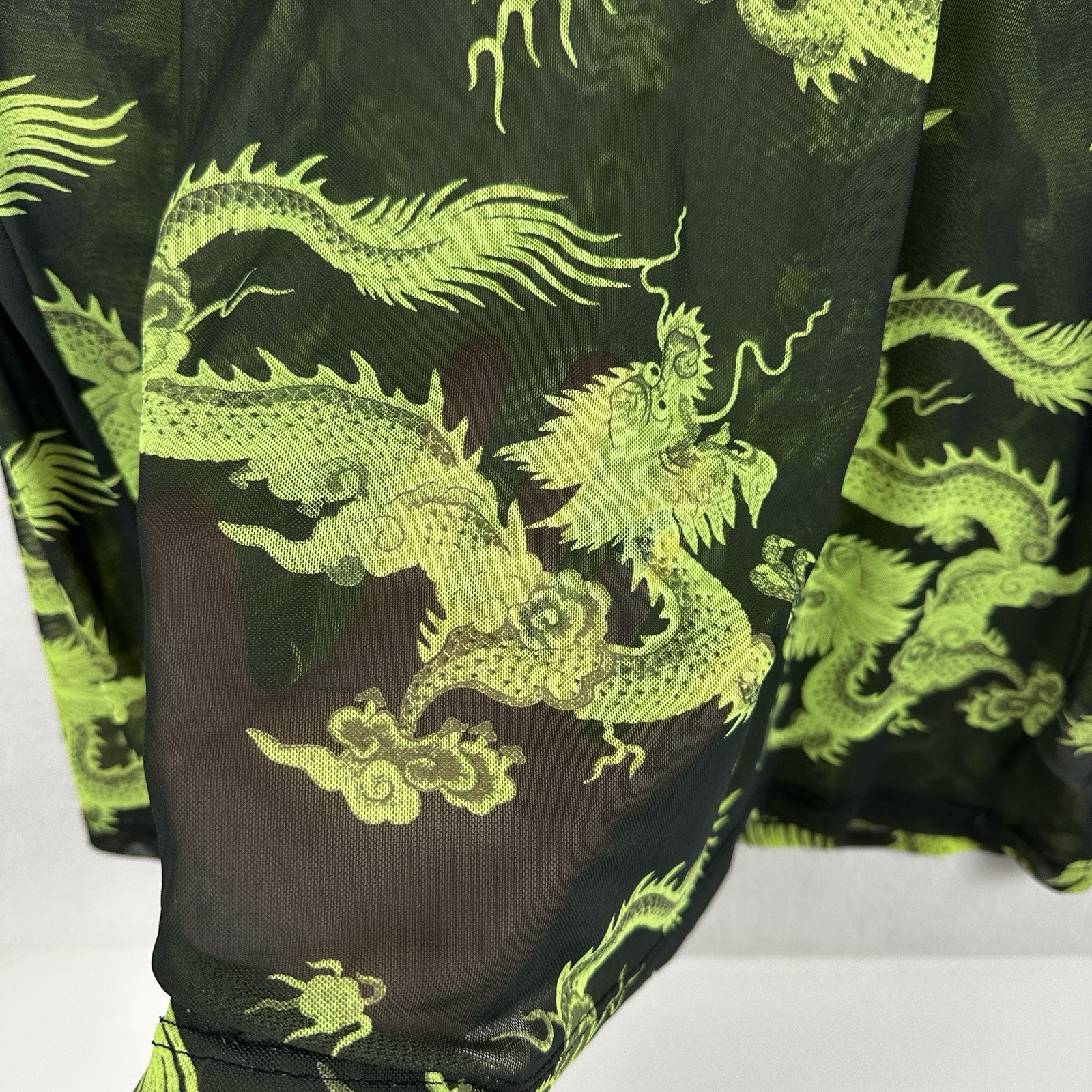 Rock Rose Couture Shirt Mens Medium See Through Mesh Dragon Print Lime Green Blk gallery