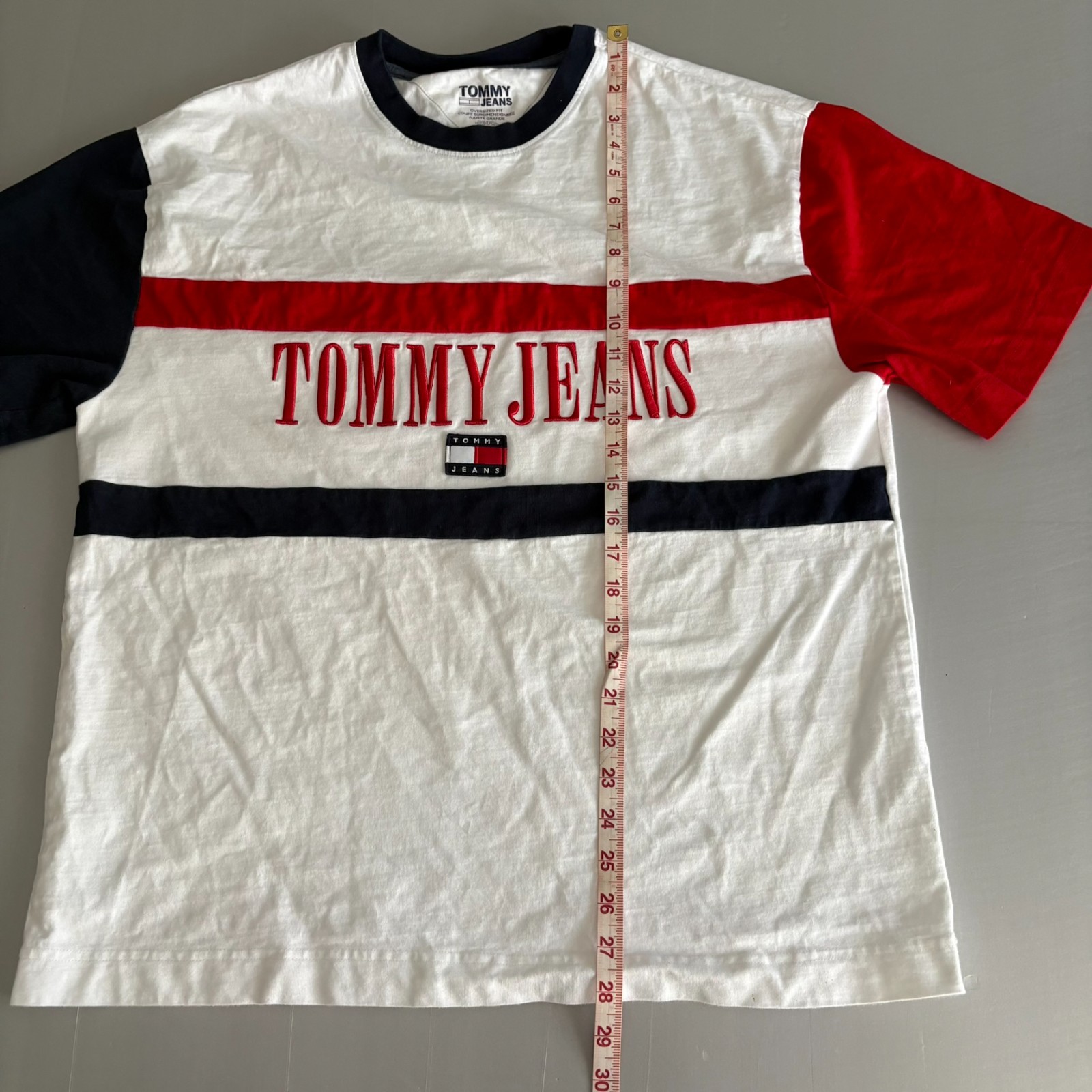 Tommy Jeans Oversized Fit Color Block T-Shirt L Flag Logo Embroidered VTG 90 80 gallery
