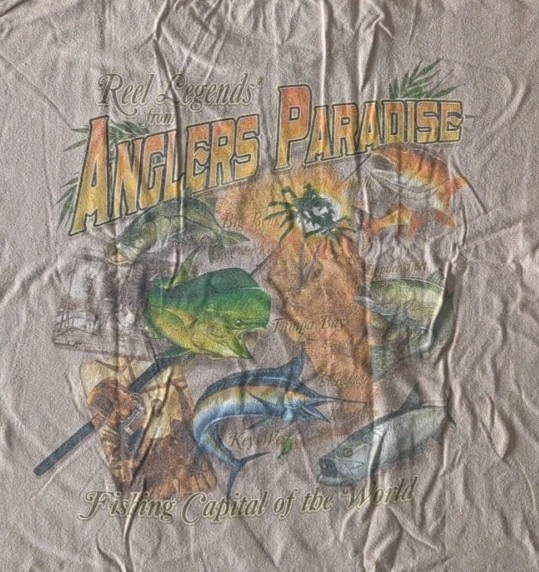 Reel Legends ANGLERS PARADISE T-shirt Double-Sided Men's Size Large gallery