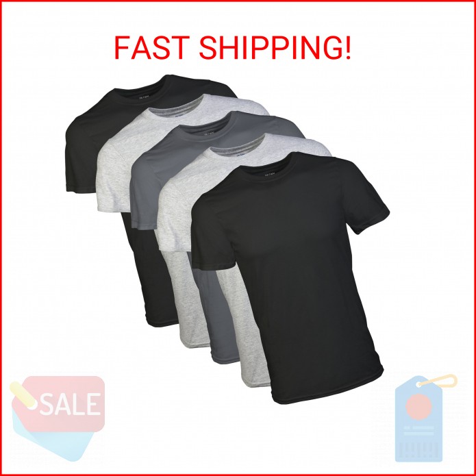Gildan Men's Crew T-Shirts, Multipack, Style G1100, Black/Sport Grey/Charcoal (5 gallery
