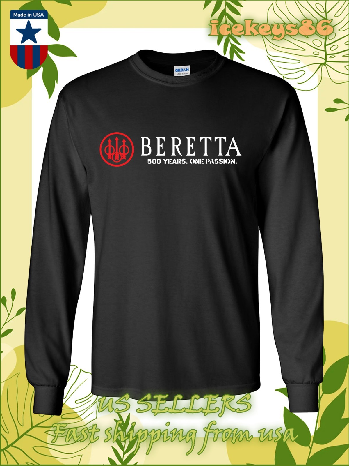 New Tee Shirt BERETTA Firearms Logo Men’s Long Sleeve T-Shirt American Tee Shirt