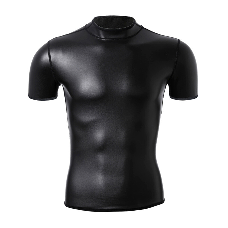 Wet Look Short Sleeve Top Shapewear Blouse for Mens Waist Trainer Corsets gallery