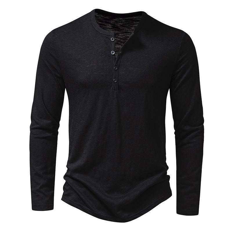 Cotton Henley Neck Shirt-Long Sleeve Button Top Tees Men's Casual Autumn Fashion gallery