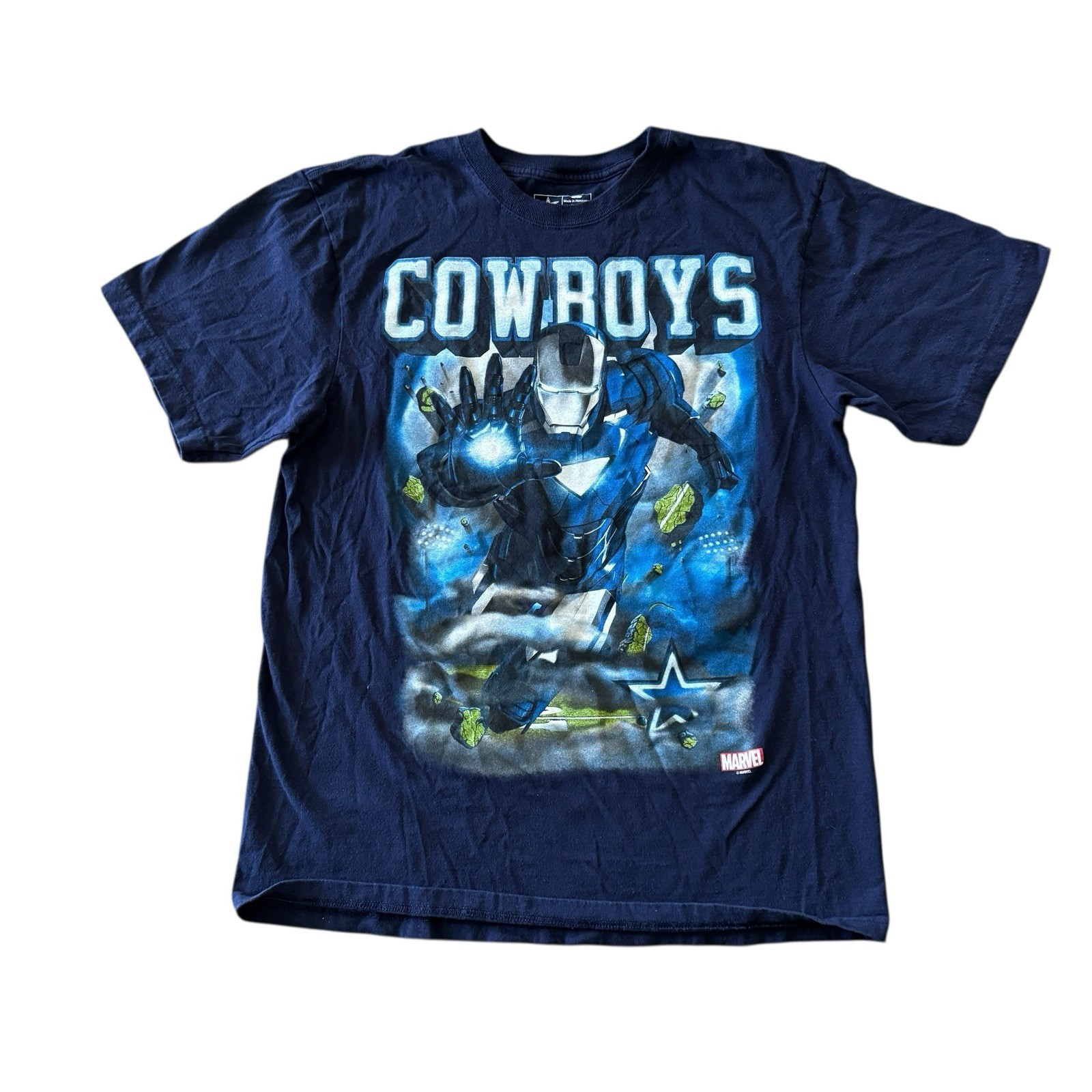 Dallas Cowboys Team Apparel Shirt Men’s Marvel’s Iron Man Blue Graphic Tee Sz L