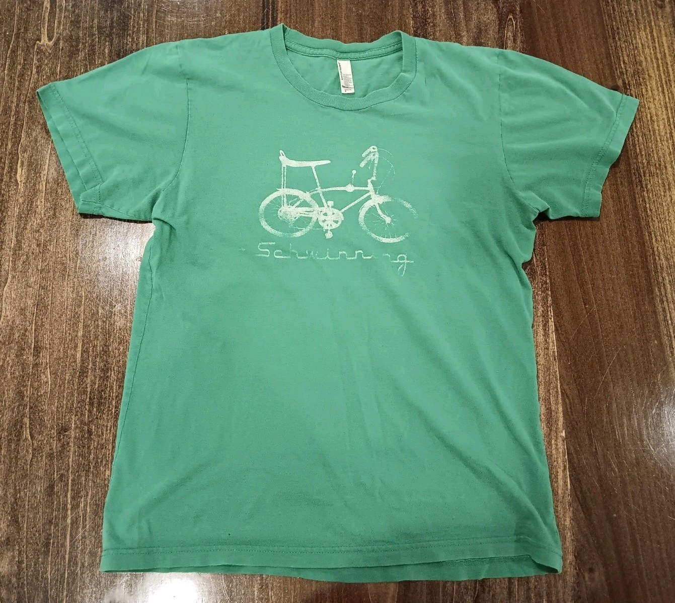 Small Schwinning Bicycle Green Short Sleeve T-Shirt American Apparel – Has Holes