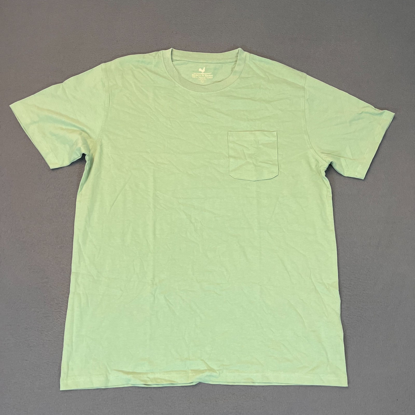 Beach & Barn Men’s Lg Green Short Sleeve T-shirt Chest Pocket Logo 100% Cotton