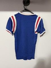 1960s Home Savings Blue Distressed Durene Ringer Jersey T-Shirt Flaws S