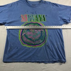 Nirvana Distressed Graphic T-Shirt Blue Nevermind Smiley Face Mens Size S/M