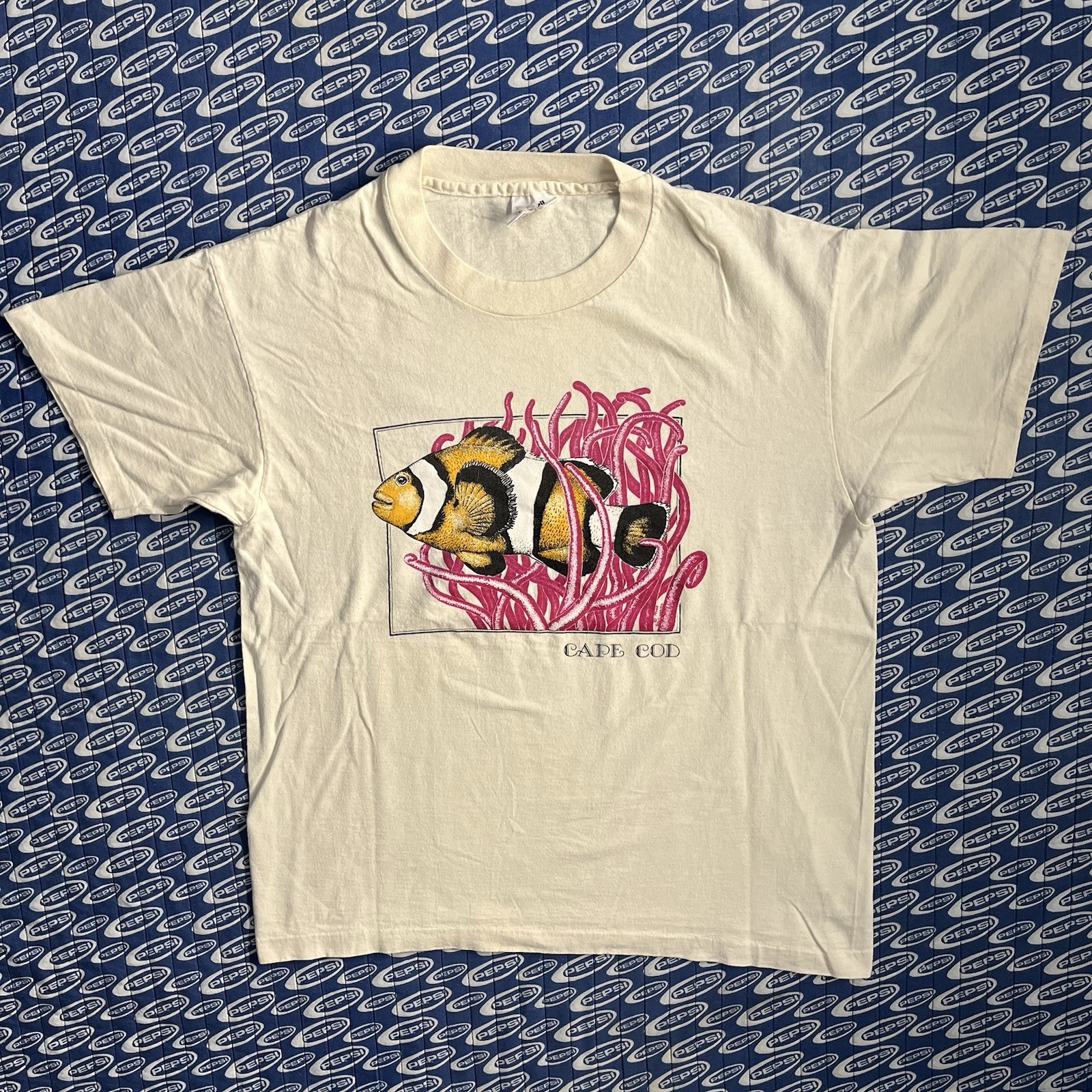 Vintage 90s Cape Cod Ocean Aquatic Clown Fish T Shirt White Size Large Men’s gallery