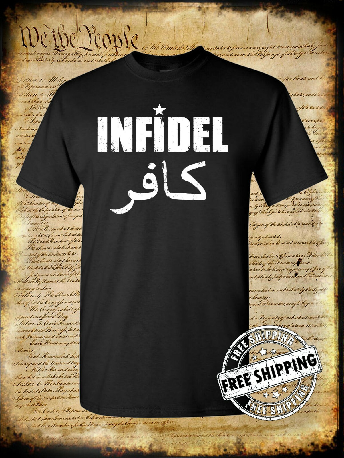 Infidel T-Shirt – USA Patriotic Freedom AR-15 Military Pro Gun Rights