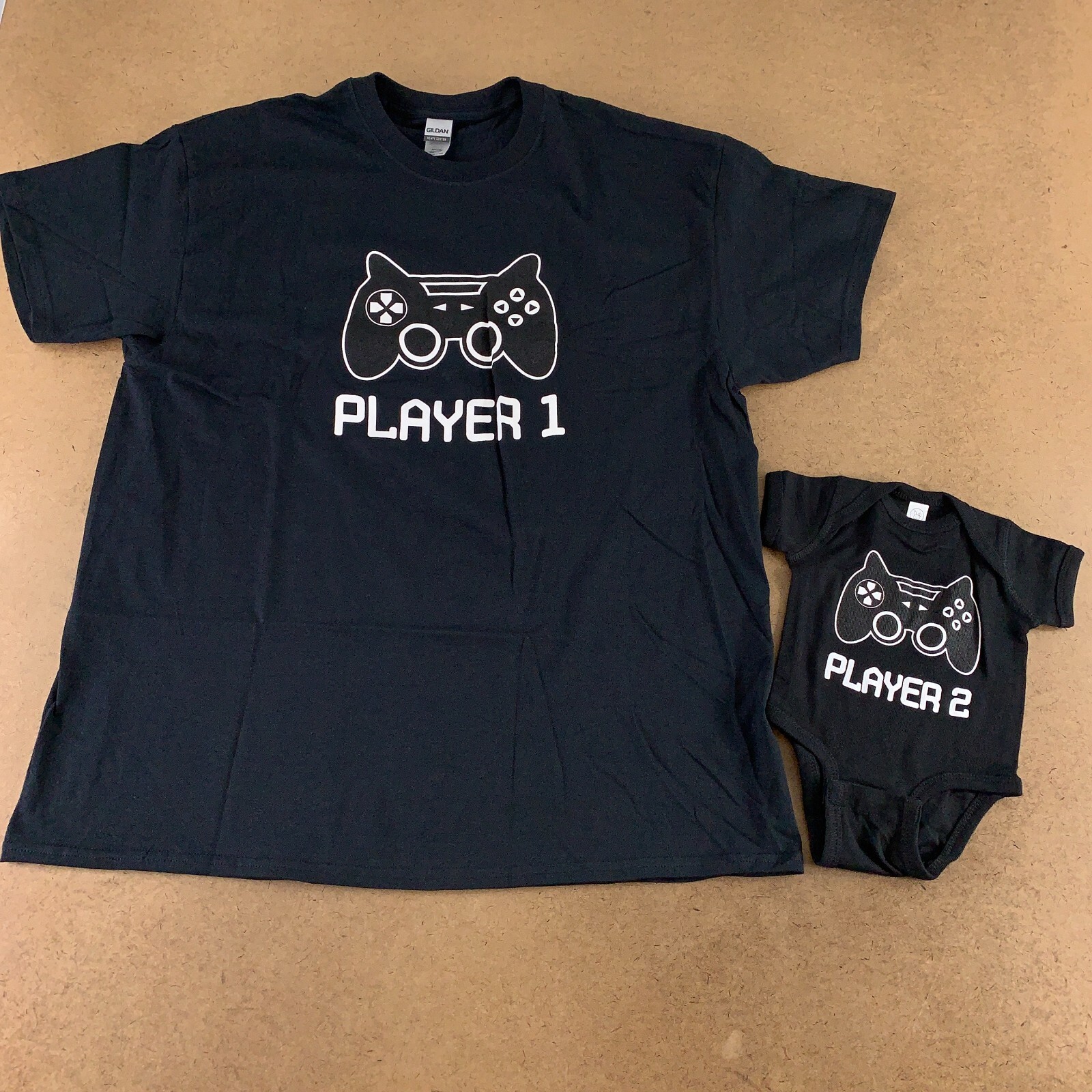 Adult XL & Newborn Gaming Player One Player Two Fun T-Shirt & Bodysuit Set New gallery