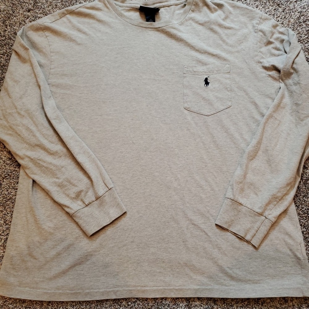 Polo Ralph Lauren Mens Medium Heathered Grey Crew Neck L/S T-Shirt Chest Pocket