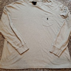 Polo Ralph Lauren Mens Medium Heathered Grey Crew Neck L/S T-Shirt Chest Pocket