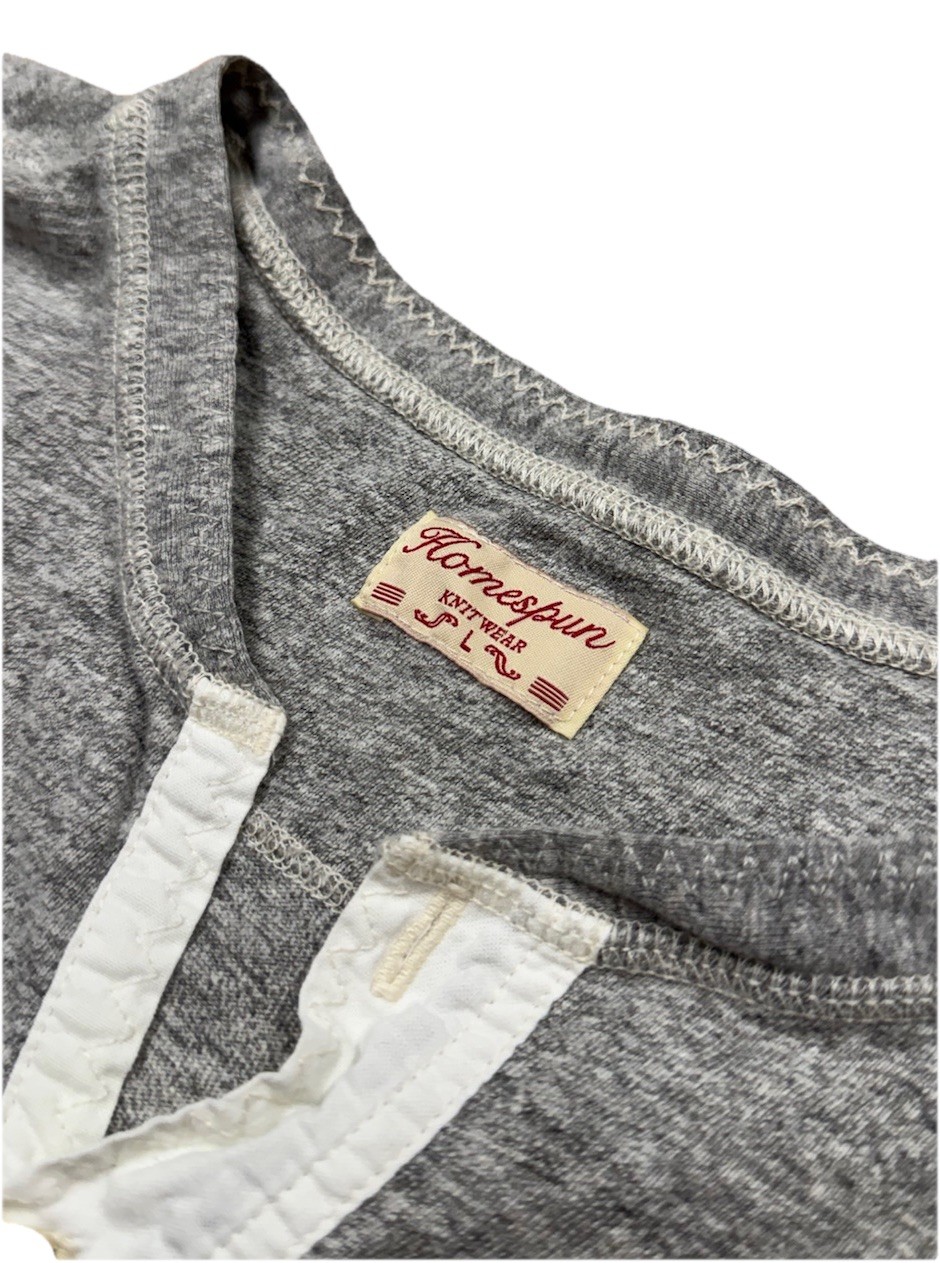 Homespun Knitwear Henley Long Sleeve Men’s Sweatshirt Size L Retro Style Grey gallery
