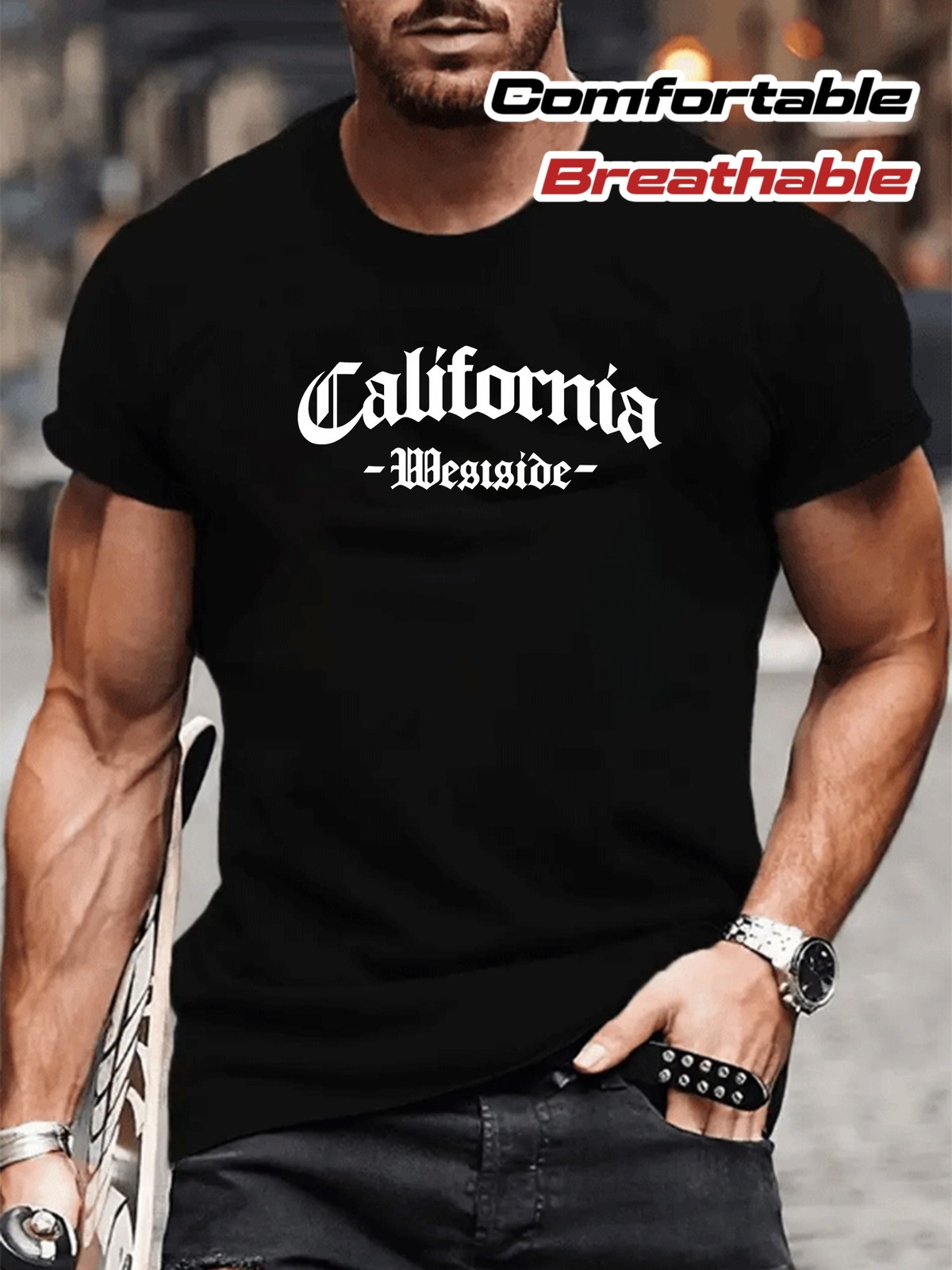 West California High Street Trend Letter Print, Short-sleeved Top, Patterned Pri gallery