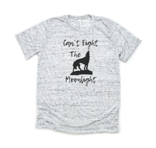 Can’t Fight The Moonlight – Bella and Canvas White Marble Shirt – Size S – Wolf