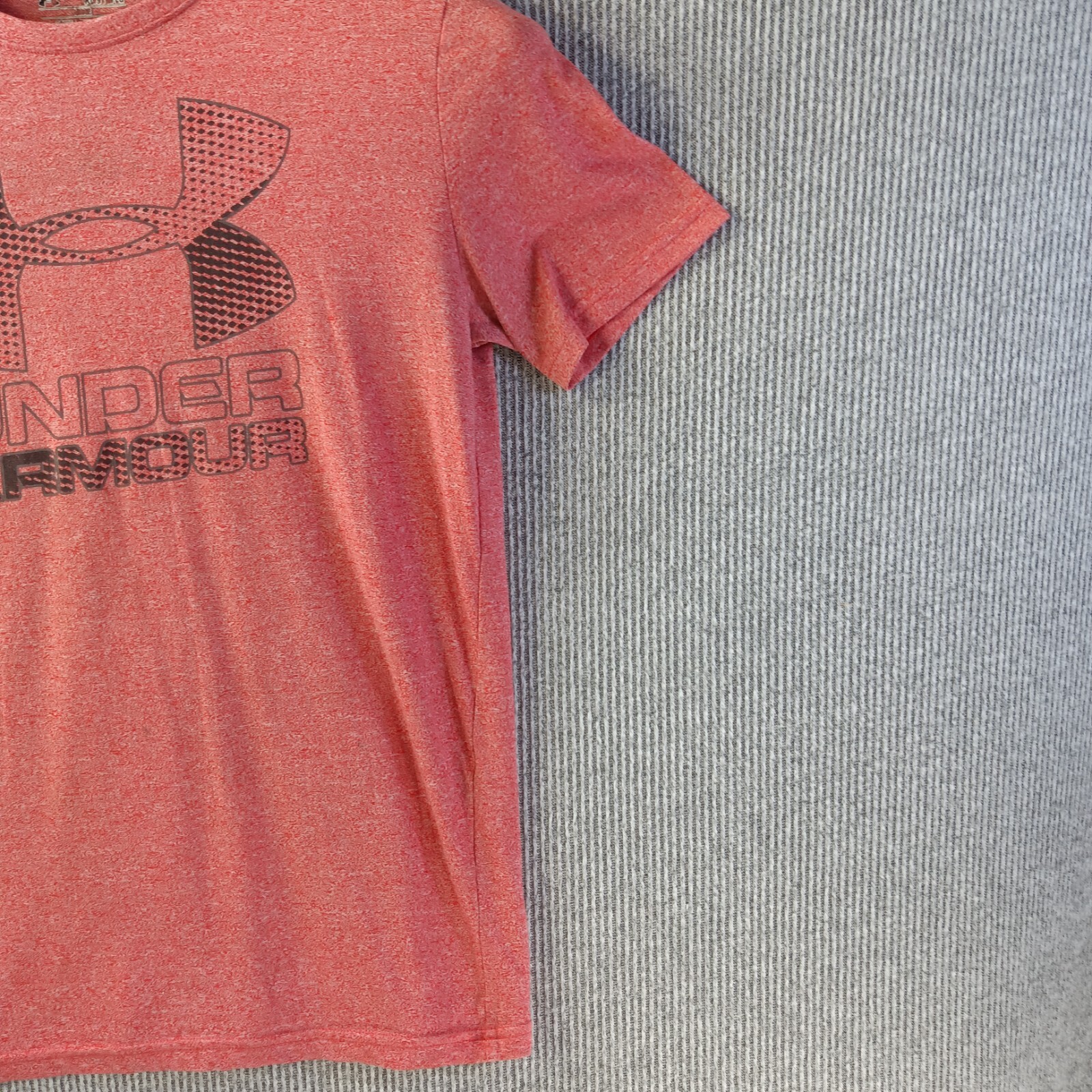 Under Armour Shirt Men L-XL Heather Red Frontside Logo Spell Out Heat Gear gallery