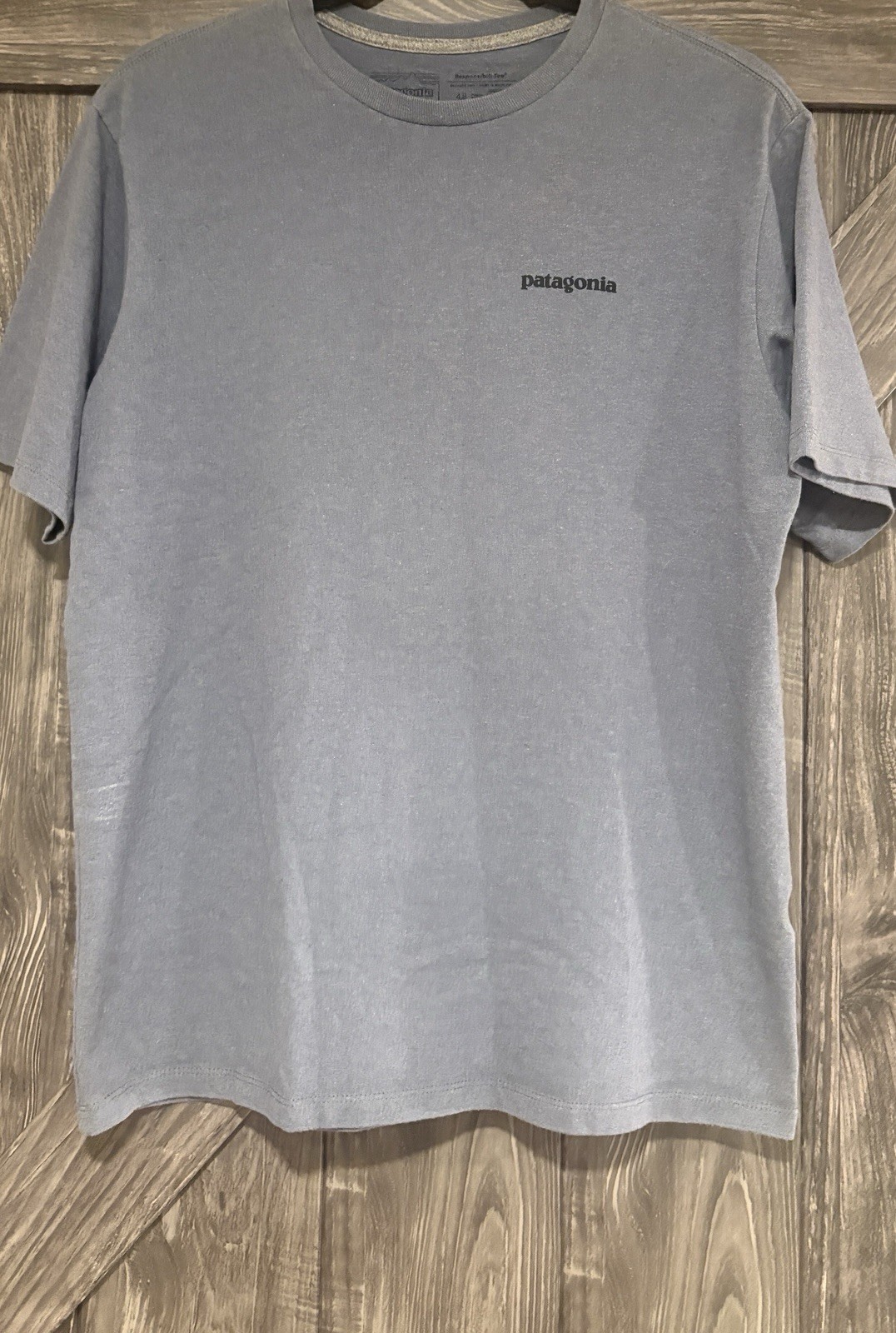 Patagonia T-Shirt Men’s Size Small Back Spell Out Classic Outdoor Grey