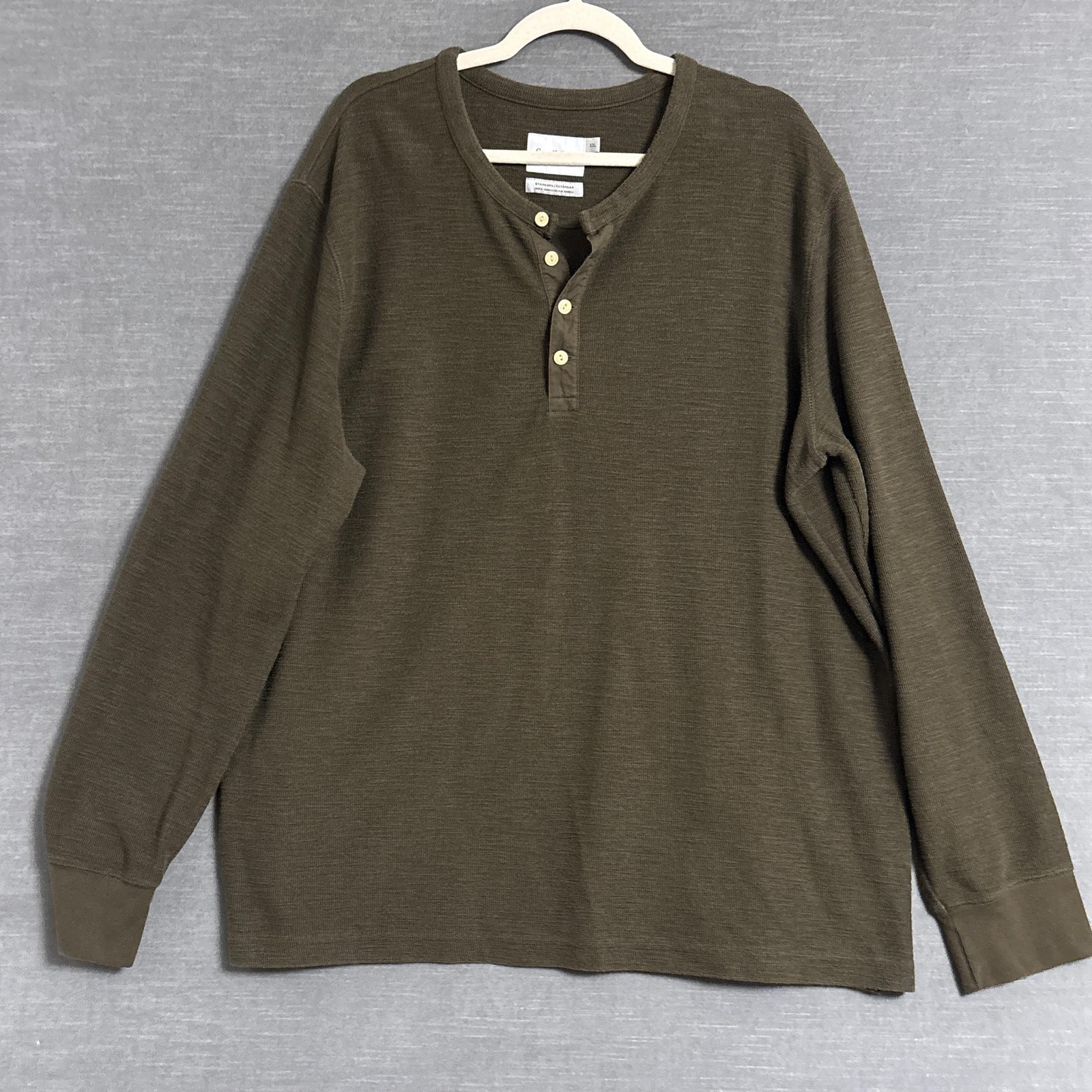 Goodfellow Pullover Shirt Mens 2XL Olive Green Long Sleeve Henley Casual XXL