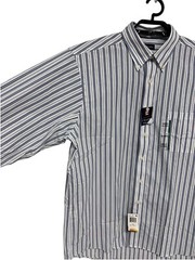 Chaps Men’s Long Sleeve White Blue Striped Button Up Dress Shirt Size 16 1/2