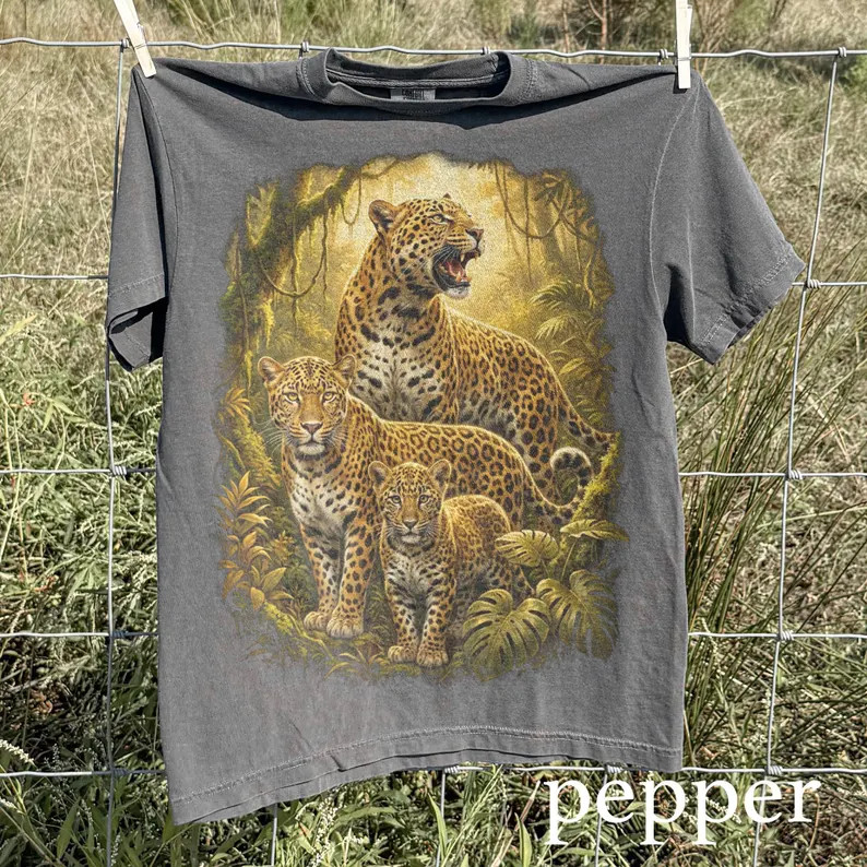 Vintage Fierce Leopard Animal Graphic Comfort Tee Big Cat Wildlife gallery