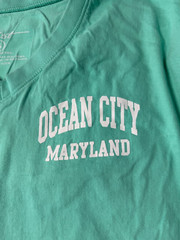 Exist Long Sleeve Green White Graphic Ocean City Maryland Cotton T Shirt Size S
