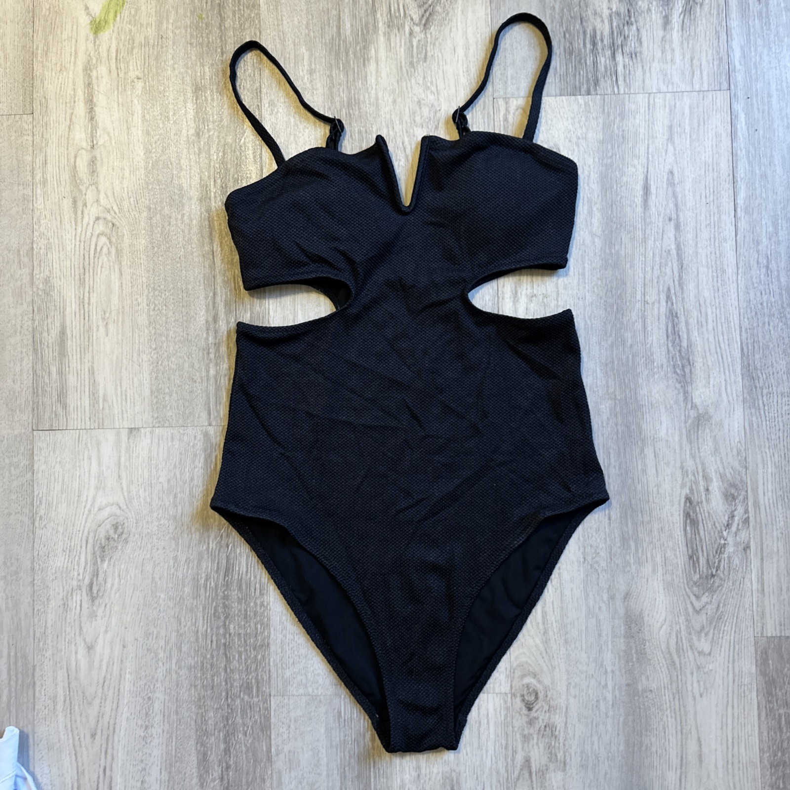 D5 Aerie Women Size S Black Cutout Bandeau Full Coverage One Piece Swimsuit