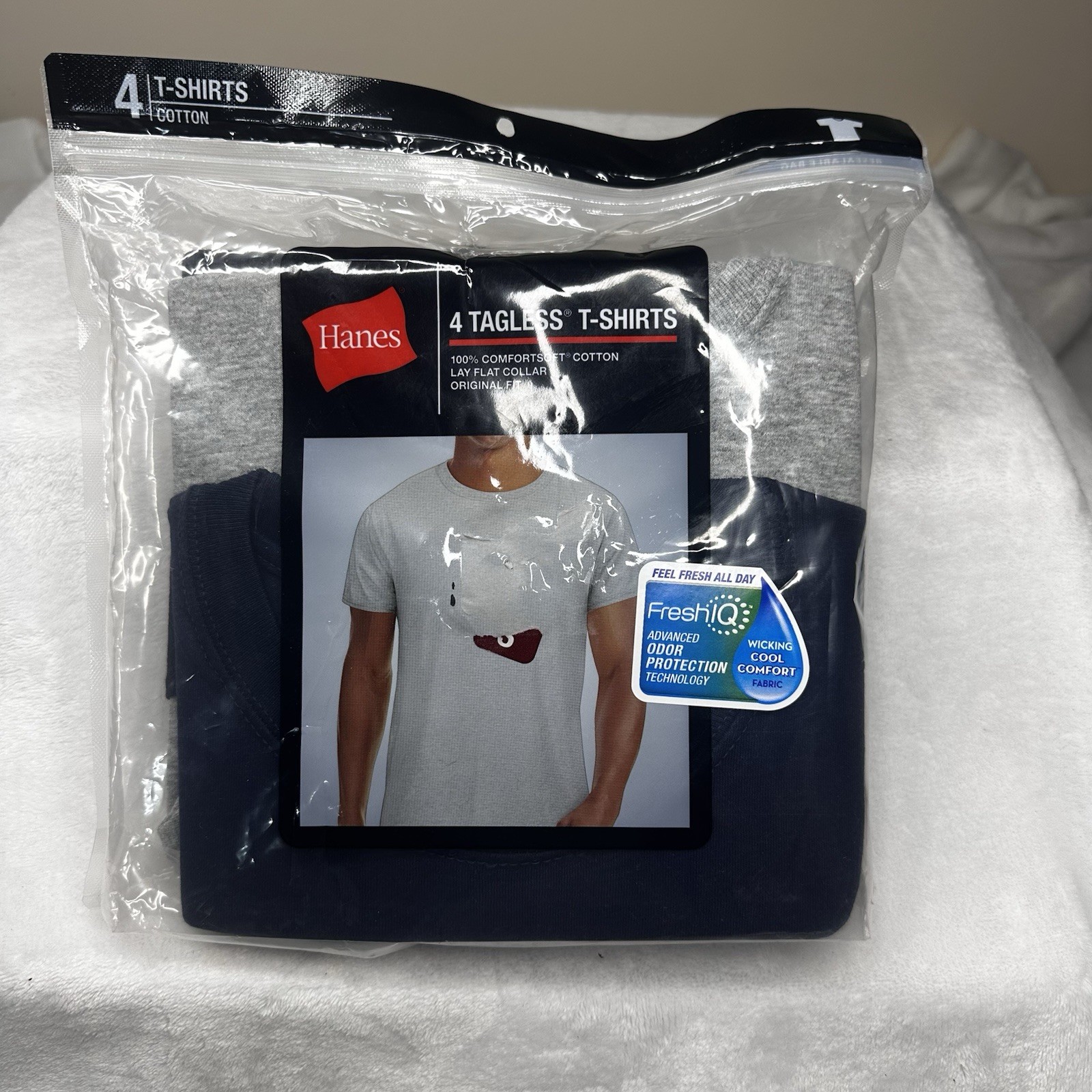 Hanes Cotton Tagless Crew Neck T Shirt 4 Pack Set Gray Black Navy Men’s Small