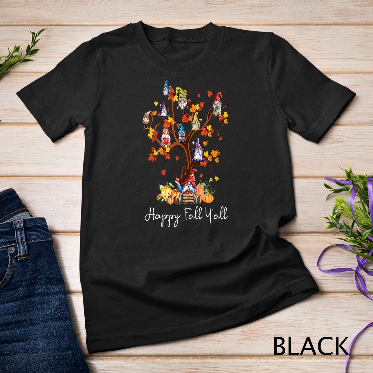 Happy Fall Y'all Gnomes Pumpkin Autumn Tree Thanksgiving Unisex T-shirt gallery