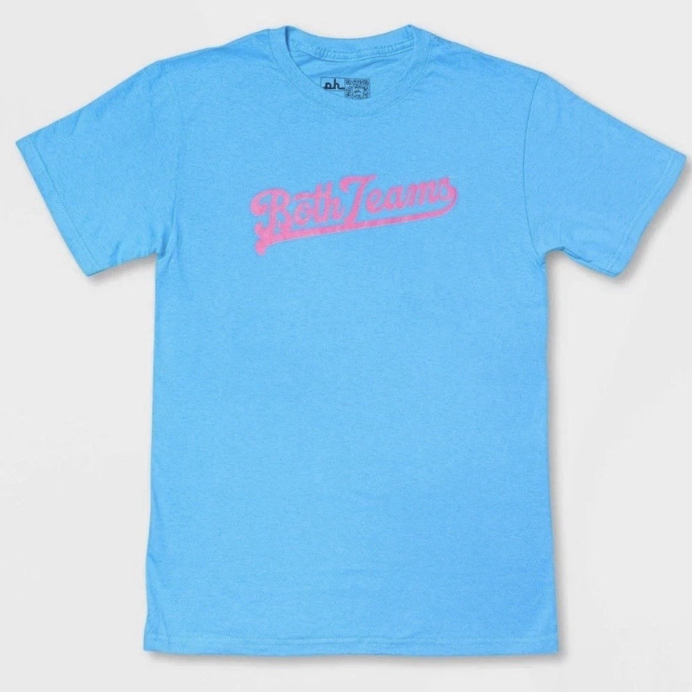 NWT Both Teams LGBTQ Pride T Shirt Bisexual Mens Unisex Sz LARGE Blue Pink gallery